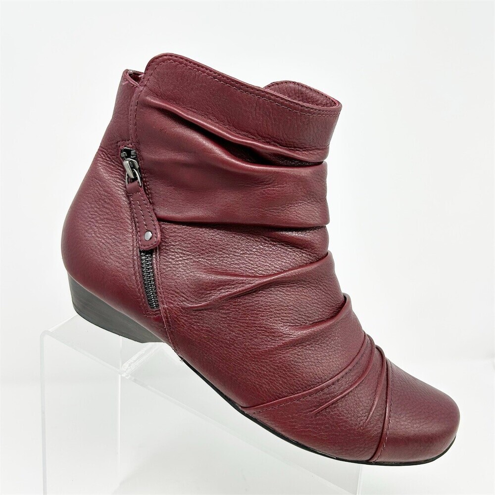 Ziera Crystal Womens Ankle Bootie Burgundy Wedge Size 43 XW Fit Side Zip